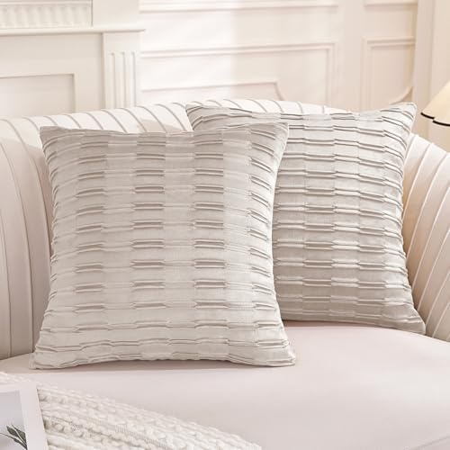 Ystyle Funda Cojin 45x45 Juego de 2, Fundas de Cojin de Terciopelo con Cremallera Invisible, Funda de Almohada del Sofá Decorativas, Cuadradas para Decoración de Sofá Cama y Hogar, Avena