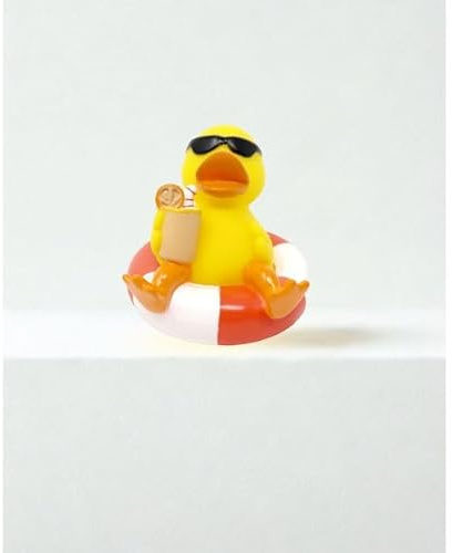 Summertime Canard de bain avec bouée de natation et lunettes de soleil, jaune, canard de bain pour décoration d'été, env. 7 cm