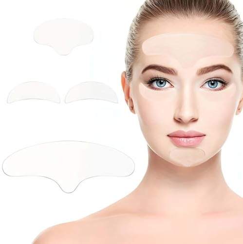 UIEXAY Paquete De 4 Almohadillas Antiarrugas Para La Frente, Los Ojos Y La Barbilla, Almohadillas Antiarrugas De Silicona Transparente