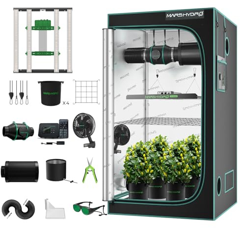 Mars Hydro Set Completo Smart Grow Tent con Smart Controller 43, Comando a Distanza App E3000 Regolabile, 100X100X180cm, Scatola di Coltivazione Mylar 1680D ad Alta Riflettività, Comando App 4 con