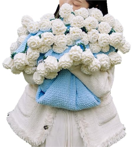 FRZXBKW Coperta a forma di bouquet di rose blu all'uncinetto, coperta di fiori fatta a mano, coperta di fiori morbida e leggera, coperte a forma di bouquet di fiori for la festa della mamma(110cm)