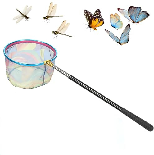 Telescopic Fishing Net with Non-Slip Handle, Insect Butterfly Net Extendable from 40cm to 151cm, Heavy-Duty Skimmer Landing Nets for Outdoor Catching Insects Pond Fish Beach Play