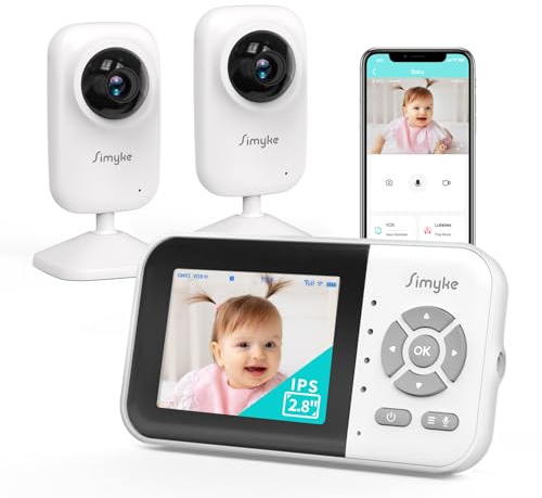 Simyke 2Cameras Video Baby Monitor,Two Mode,2.8'' IPS Display Screen,Night Vision,2-Way Talk,1200ft Long Range,Lullaby,Free Smart Phone App,Ideal for Baby/Elderly/Pet