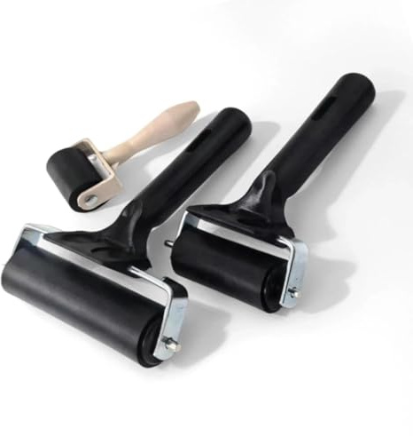 UNOZAVER 3 stycken gummirulle, pressrulle, linolrulle 3,5 cm/6 cm/10 cm hårdgummirulle för bläckfärgblock, stämpling, blocktryck, stämpling tryck, tapeter hantverk