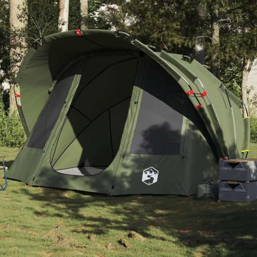 Runheo Tente de pêche verte olive imperméable pour 5 personnes avec cabine de couchage, tente de camping légère avec fonction lancer et pop-up, idéale pour la pêche, l'extérieur, le trekking et les