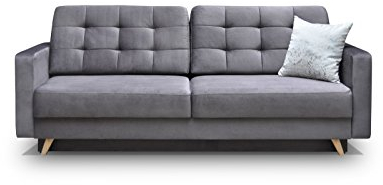 mb-moebel Schlafsofa Kippsofa Sofa Samt mit Schlaffunktion Klappsofa Bettfunktion mit Bettkasten Couchgarnitur Couch Sofagarnitur Schlafcouch 3 Sitzer Gästebett - 229x95x97 cm - Carla (Grau)
