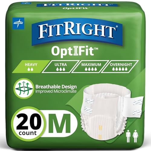FitRight OptiFit Extra Adult Briefs, Incontinence Diapers with Tabs, Heavy Absorbency, Medium, 32 to 44, 20 Count