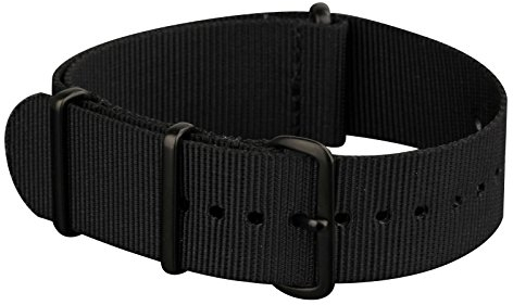 Infantry Durchsteck-Uhrenarmband 22mm Uhrband Schwarz Natoband Nato Nylon Strap Militär Uhrenband Ersatband Ersatz-Watch Armband mit Edelstahl Metall Schließe für Herren Damen