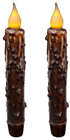 CVHOMEDECO. Real Wax Hand Dipped Battery Operated LED Timer Taper Candles Country Primitive Flameless Lights Décor, 6.75 Inch, Brown, 2 PCS in a Package