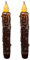 CVHOMEDECO. Real Wax Hand Dipped Battery Operated LED Timer Taper Candles Country Primitive Flameless Lights Décor, 6.75 Inch, Brown, 2 PCS in a Package