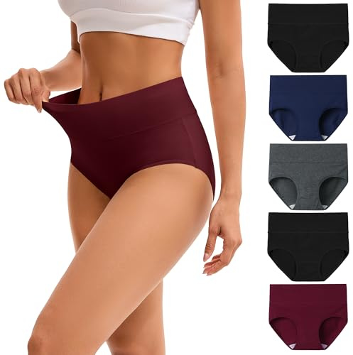 Innersy Trosor för dam i bomull, stretchiga trosor med hög midja, mjuka underkläder, 5-pack