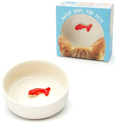 Suck UK Cat Bowls | Fish Bowl | Cat Water Bowl | Funny Animal Accessories | Ceramic Dish | Novelty Pet Supplies | Pets Prank Gift | Animal Owner Gifts | 3D Hand Painted Goldfish | Pet Humor - White