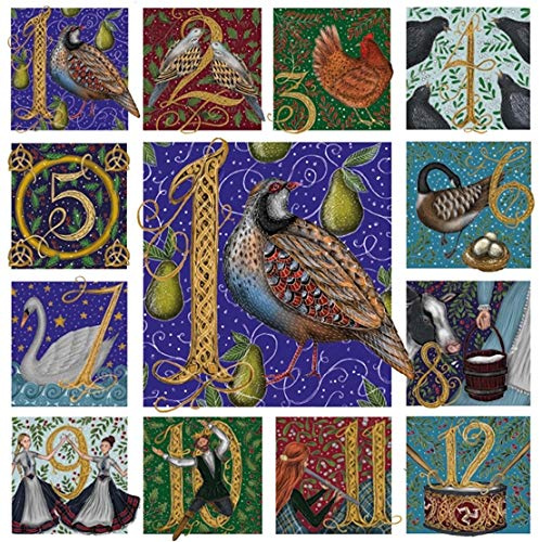 Museums & Galleries Charity Christmas Cards Pack of 5 - Festive Twelve Days of Christmas - Premium Greeting Cards Multipack with Envelopes - Supporting UK Charities