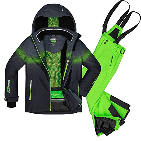 Killtec Jungen Skianzug Größe 128 aus Skijacke Glenshee Bys Schwarz und Skihose Gauror Jr NEON grün