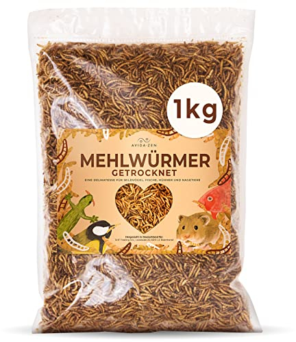 AVIDA ZEN Mehlwürmer getrocknet 1 kg = 6,5 ltr., ideal als Wildvogelfutter und Igelfutter, getrocknete Mehlwürmer, nährstoffreicher Snack für Nager, Reptilien, Vögel, Fische, Igel, Schildkröten