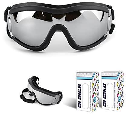 NMLC 2PCS Hundesonnenbrille, verstellbare Hundebrille mit weichem Riemen, UV-Schutz, Wind- und Schneeschutz, mittlerer und großer Hund