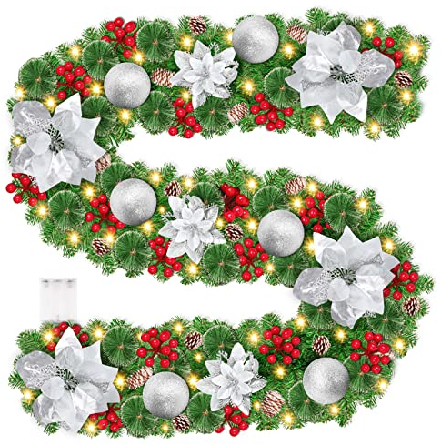 Ghirlanda Natale 2.75m LED con Luci Artificiale per Tavolo, Camini e Albero di Natale