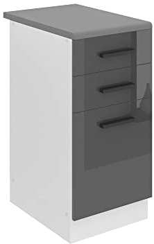 BELINI | Unterschrank Küche | Küchenunterschrank 40 cm Breite | Küchenschränke mit Arbeitsplatte | Küchenschrank mit Schubladen | Silber Hochglanz