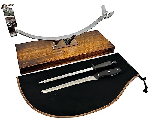 Prosciutto forcellante testa girevole + copri prosciutto nero + affilatore manuale + coltello prosciutto