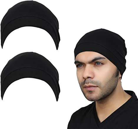 Premium Cotton Helmet Liner Sweat Wicking Skull Cap Beanie. Ultimate Performance Moisture Wicking. Fits Under Helmets 2 Piece (Black + Black)