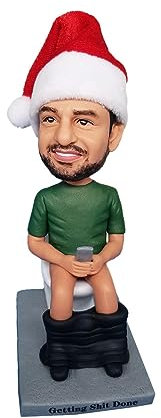 mydedor Wackelkopf-Figur, Weihnachtsvater auf der Toilette, Wackelkopf für Weihnachten, handgefertigtes personalisiertes Wackelkopf-Geschenk für Chef, Ehemann, Kollegen, Papa