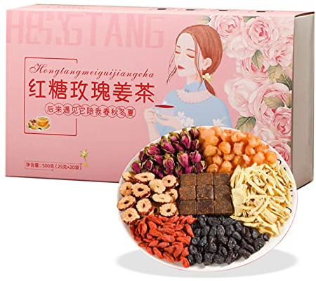 Thé au Gingembre et à la Cassonade, thé au Gingembre et à la Rose, 20 Sachets de thé au Gingembre et à la Cassonade 500 G de Jujube, Dattes Rouges, thé à la Rose et aux Baies de