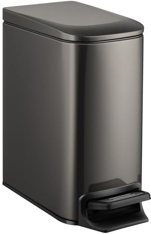 TIPGO Slim Bathroom Trash Can with Lid Soft Close, 6 Liter / 1.6 Gallon Stainless Steel Garbage Can with Removable Inner Bucket, Step Pedal, Small Trash Cans for Bedroom, Office, Kitchen (Black Gold)