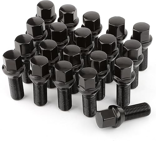GAsupply 20pcs Tapered Seat Alloy Wheel Bolts | M14x1.5, 28mm Thread, 17mm Hex | Replacement Bolt Kit for Most Audi Volkswagen(Black)