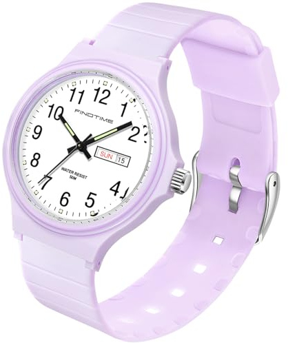 findtime Orologio analogico da polso educativo per bambini, ragazzo, ragazza, facile da imparare a leggere l'ora, retroilluminazione a LED, viola., Cinghia