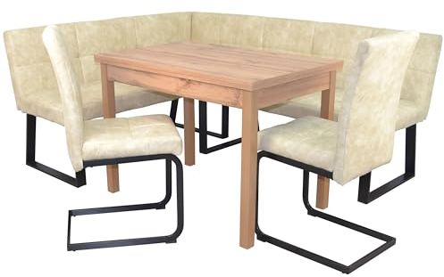 moebel direkt online 4tlg. Eckbankgruppe Schenkelmaß 190x150 cm kurzer Schenkel Links, cremefarben