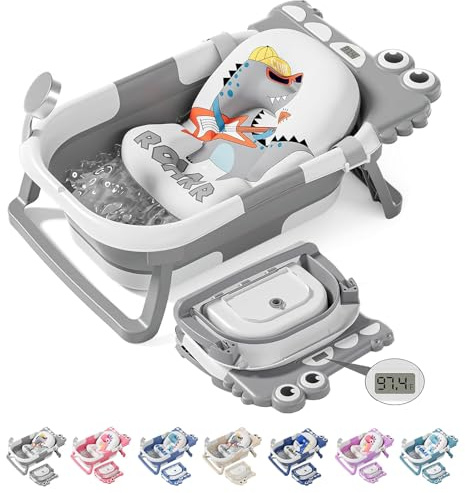 TPN Collapsible Baby Bathtub, Baby Bath Tub with Soft Cushion & Real-Time Thermometer, Baby Bathtub Infant to Toddler Tub (0-36 Months), Portable Newborn Travel Bath tub