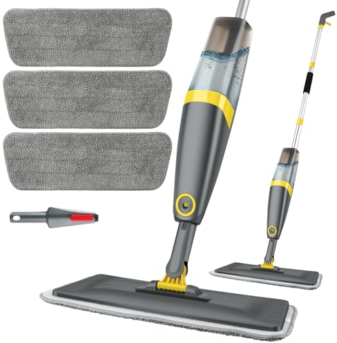 Homgif Bodenwischer mit Sprühfunktion 600ML Sprühwischer, 135CM Wischmopp mit Sprühfunktion Spray Mop, Home Küche Wischer Bodenreinigung (Grau)