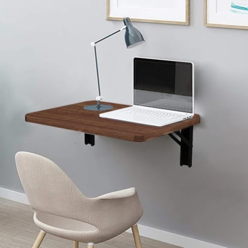 Shally Dogan Tavolo da Parete Pieghevole 60 x 40 cm in Legno, Scaffale a Muro Richiudibile Salvaspazio Versatile, Scrivania Porta Pc, Tavolino da Pranzo, Soggiorno, Salotto, Bagno, Cucina (Noce)