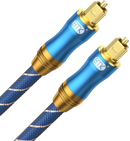 EMK Optisk ljudkabel, ljudkabel digital Toslink-optisk kabel S/PDIF Toslink[Optisk] anslutningar kompatibla med TV, soundbar (1,5 m, 24 K förgylld optisk, blå)