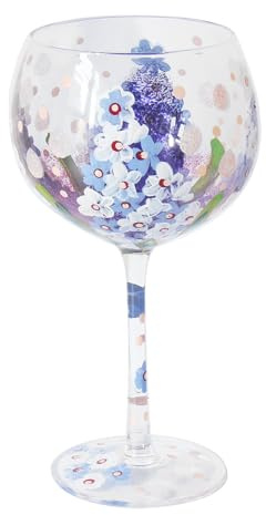 Lesser & Pavey Hand Painted Lynsey Johnstone Delphiniums Gin Glass | Delphinium floral artwork, intricate botanical detailing, clear stemmed design, decorative tableware, suitable for gifting