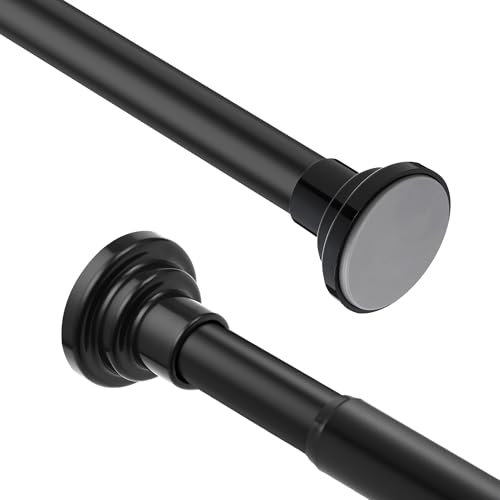 Gardinenstange Schwarz Ohne Bohren,Duschvorhangstange 76-163cm, Vorhangstange mit 25 mm Durchmesser, Teleskopstange Dusche