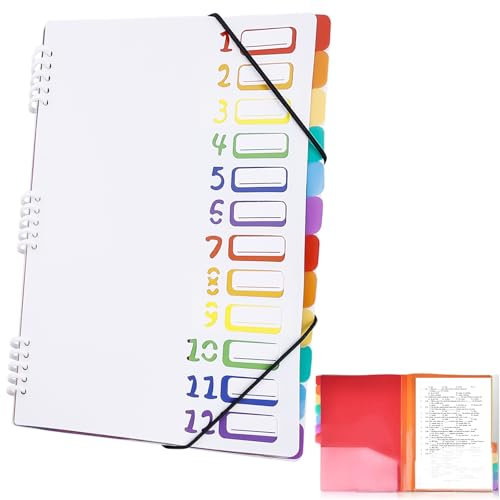 Fächermappe A4, Tragbar Dokumentenmappe A4, Wasserdicht Projektmappe A4 mit 12 Fächer, PP Kunststoff Ordnungsmappe Pultordner mit Gummizug, Ringbuch Personalhefter für Schule Büro, Weiß