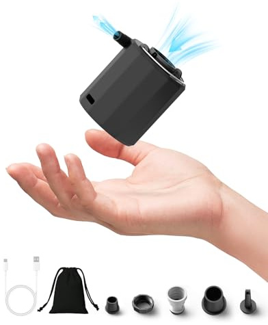 Lorrtta Bomba de Aire Eléctrica, Inflador Electrico Con 5 Boquillas, Bombas de Vacío, Bomba de Aire para Inflar y Desinflar, Inflador Colchon Hinchable para Acampar,Hinchador Portatil con Luz Inferior