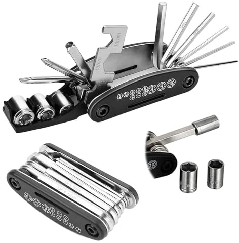 Set di Chiavi Multiuso per Bicicletta 16-in-1, Kit Riparazione con Chiave a Brugola e Bussola, Portatile Colore Nero, Formato Tascabile, Bici Corsa o Mountain Bike, Cacciavite Croce o Testa Piatta,