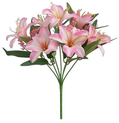 Fleur de lys Artificielle 7 têtes réaliste ne se fanent Pas décoration Cadeau lys Faux Bouquet Maison Art Déco Photographie Prop Bricolage Bouquet (Couleur Rose)