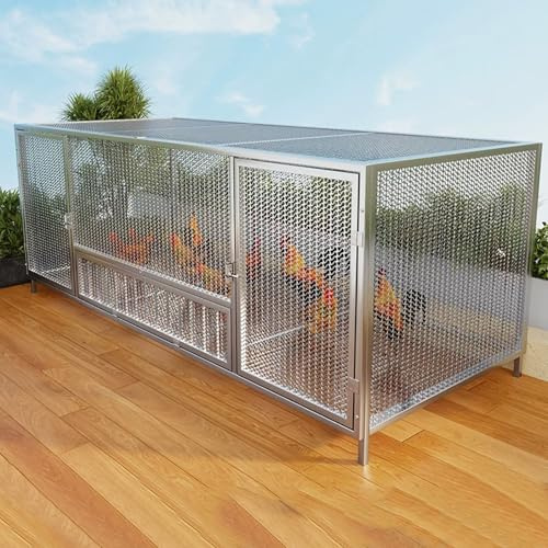 Pollaio in Ferro per Galline Design A Doppia Porta Lunghezza 100/147 Cm Recinto per Galline Da Esterno Serratura, per Polli, Anatre E Conigli(Silver,147 * 58 * 62CM)