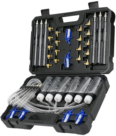 KOUTIANWU Diesel Injector Leak Off Test Kit, 6 Cylinder Diesel Injector Flow Meter Adaptor Set Common Rail Fuel Pressure Test kit 24PCS Compression Tester (Diesel Leak Off Test Kit)