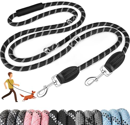 SlowTon Hands Free hundkoppel 10 fot multifunktionell nylon dubbla koppel för hundar tangle free reflekterande hundträningskoppel hundkoppel med justerbar midja för medelstora hundar promenader