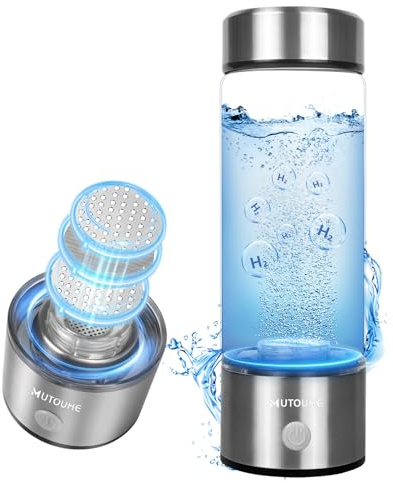 MUTOUHE Hydrogen Water Bottle, 4000PPB Hydrogen Water Bottle Generator, 450ML Portable Water Ionizer with SPE & PEM, Improve Water in 3 Minutes, Hydrogen Rich Water Cup for Travel (Mirror Silver)
