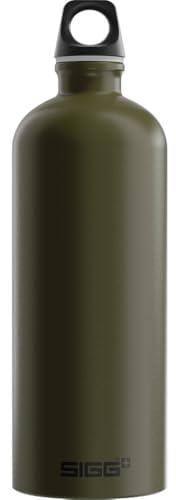 Sigg - Alu Trinkflasche - Traveller Roasted Green - Swiss Made - Klimaneutral Zertifiziert - Für Kohlensäurehaltige Getränke Geeignet - Auslaufsicher - Federleicht - BPA-frei - Outdoor - Grün - 1L