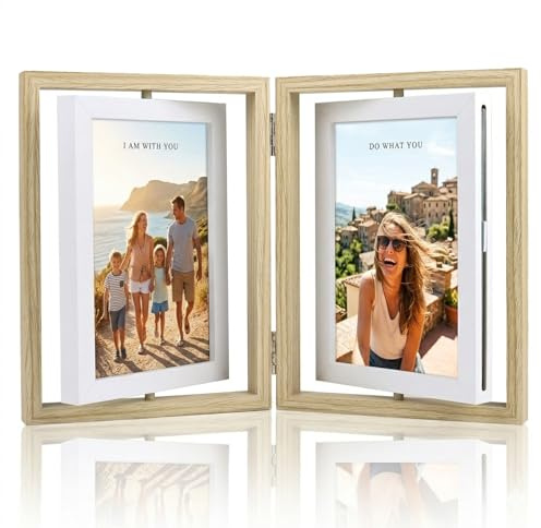 DRADERCH Marco de Fotos Rotativo de Madera,Marco la Fotos de Doble Caras 10x15,Adornos Fotográficos Giratorio 360°, doble cara para 4 fotos,Para Boda, Hogar, Regalo la Vacaciones