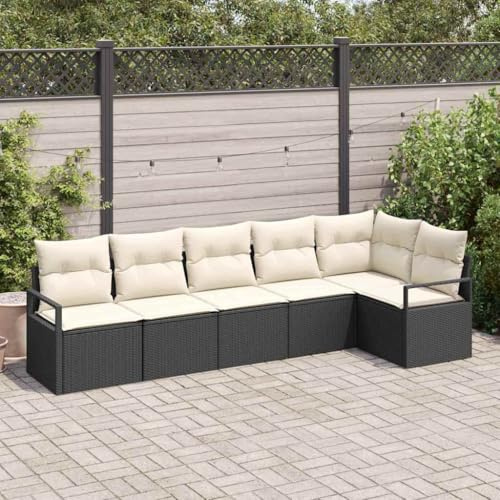 Owoxanthellate Juego de 6 muebles de jardín de polirratán negro, banco de esquina, 660 kg, capacidad de carga moderna, para balcón, terraza y jardín