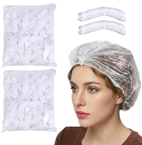 200 PCS Gorros de Ducha Desechable, Gorro de Ducha de Plástico Impermeable, Elásticos Gorros de Ducha de Plastico Transparente para Hoteles, Viajes, Spa y Peluquerías, cuidado capilar viaje unisex