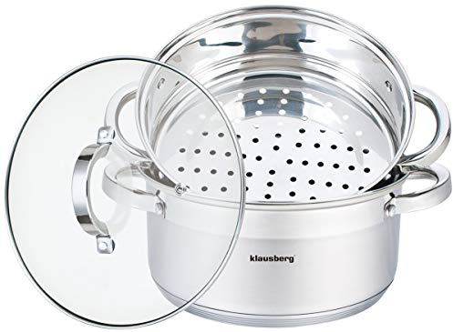 Klausberg 3 Teilige Dampfgarer Set Edelstahl Induktion 22cm ca 4 Liter Dampfer