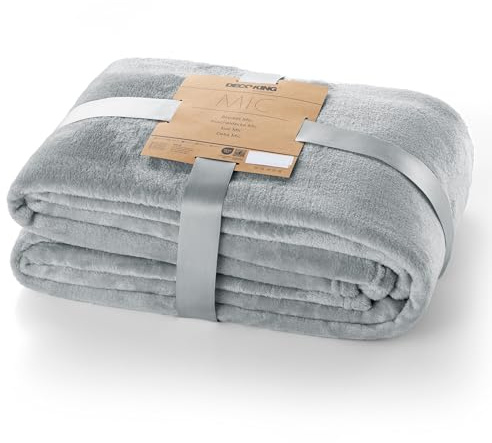 DecoKing Kuscheldecke 160x210 cm Silber Decke Microfaser Tagesdecke Fleece weich sanft kuschelig Stahl grau Grey Steel Silver Mic